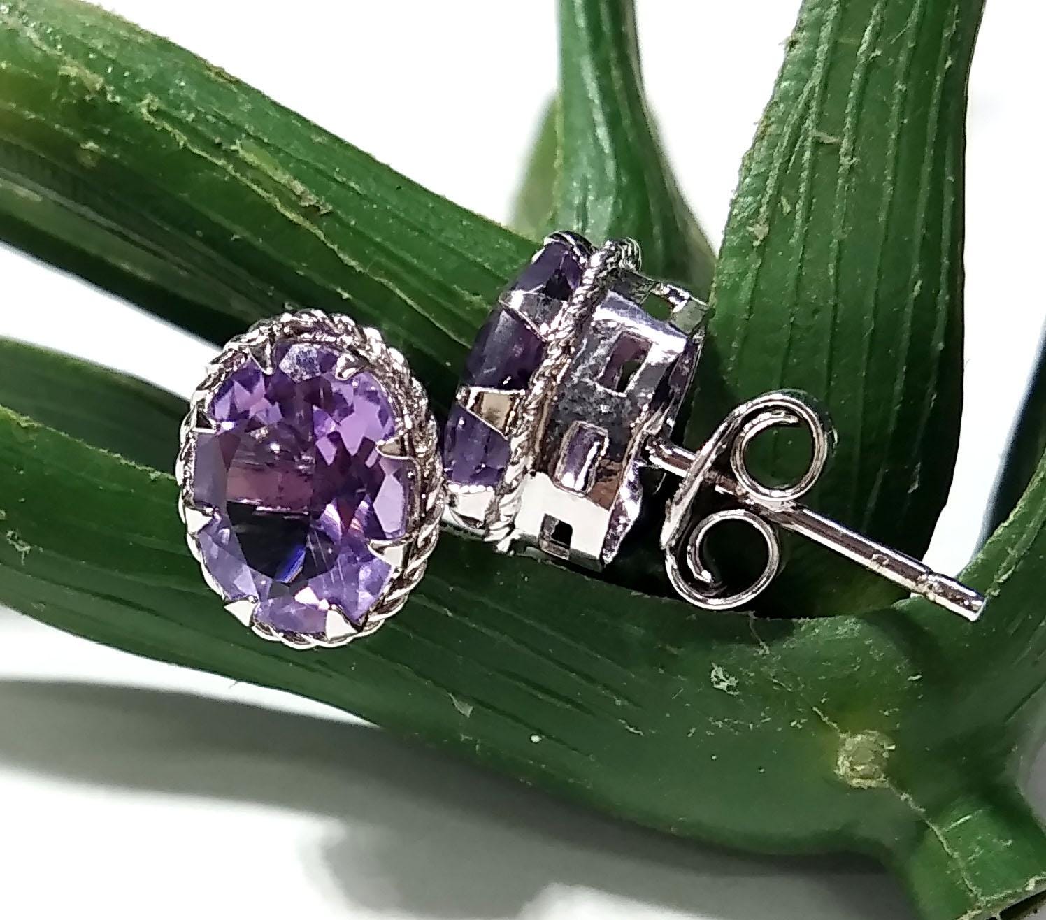 Amethyst Stud Earrings, 925 Solid Starling Silver Earring Jewelry, Natural Amethyst Gemstone Oval Shape Stone Size 9x7mm Gift For Her, Studs